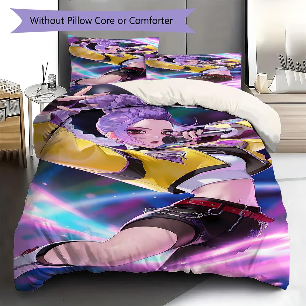 Biancheria da letto con motivo Demon Hunters Kpop, Set piumone Copripiumino Federa Regalo di Compleanno per la Casa (1 * copripiumino + 2 * federa, senza nucleo)