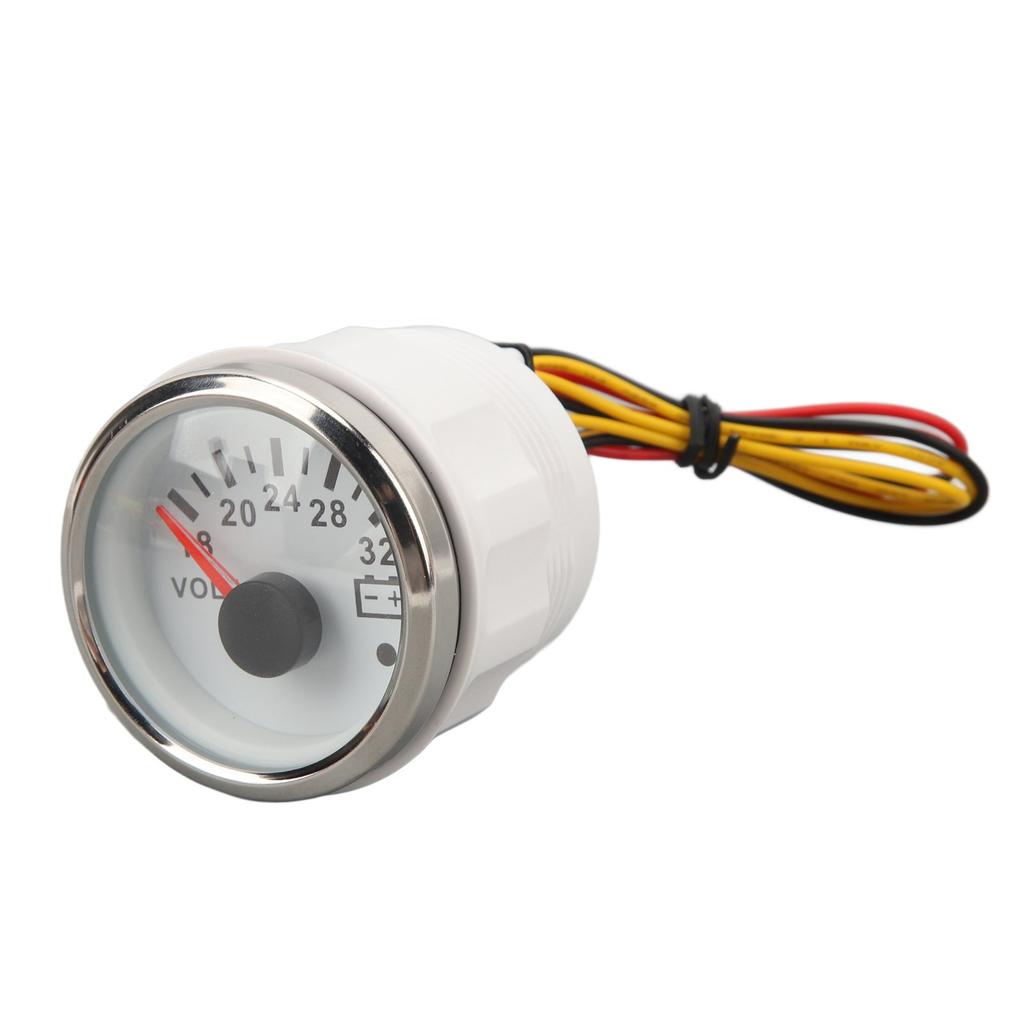52mm Voltmeter Gauge 18V?32V White Dial Face Silver Bezel Universal Electrical Pointer Voltage