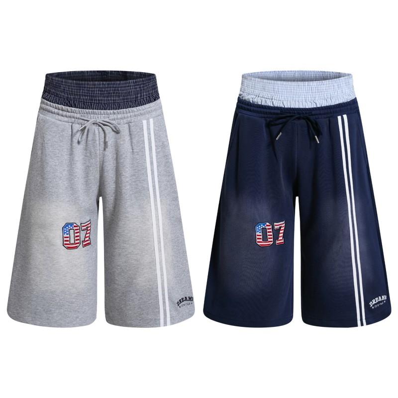 American Vintage Faux Two-Piece Waistband 07 Embroidered Double Stripe 3/4 Sweatpants Loose Fit Men Women