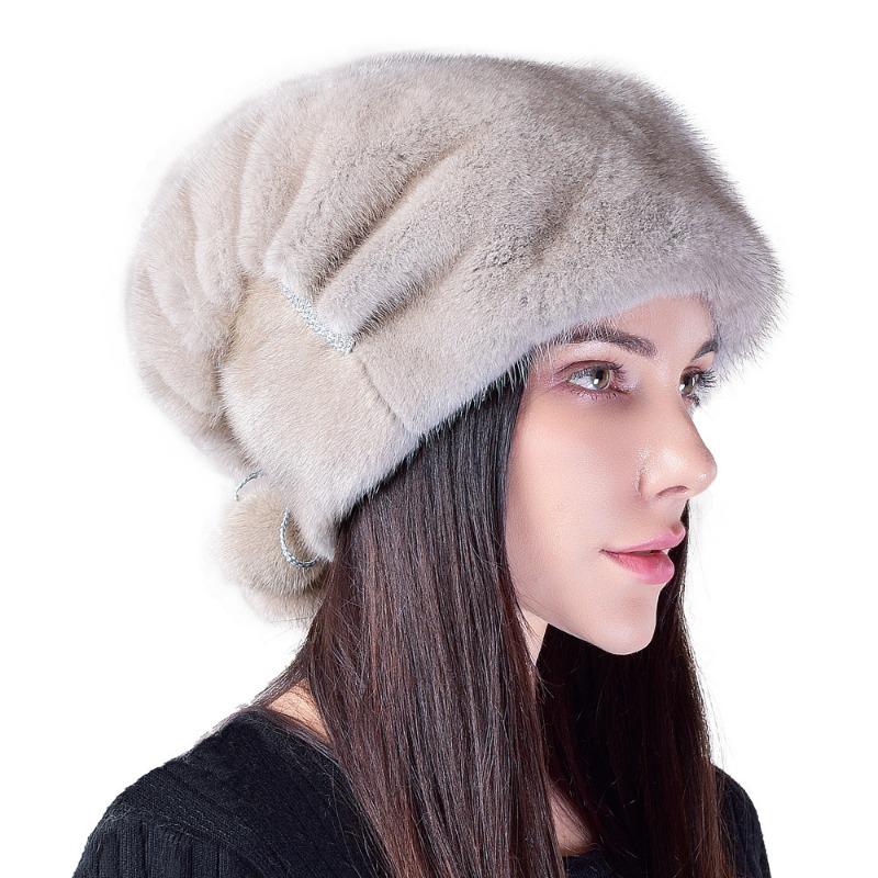 Mink hat female whole mink ear protector Christmas hat casual thickened warm fur Great Wall stacking hat winter