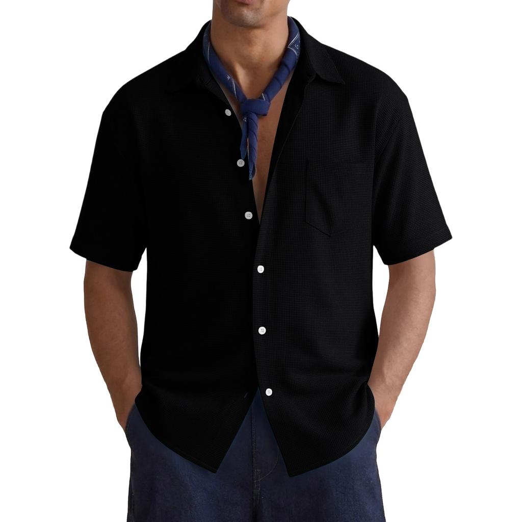 Men's Casual Stylish Button-up Shirt - Men's Loose-fitting Breathable Short-sleeved Sports Shirt