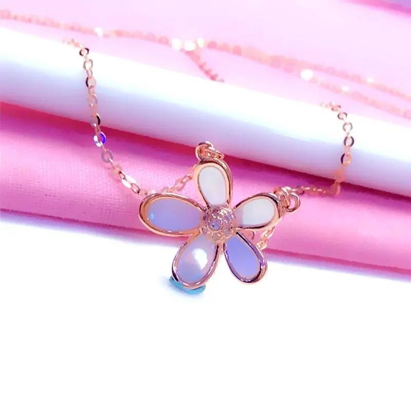 White Fritillary Small Flower Necklace Purple Gold Shell Inlaid Zircon Plated Rose Gold Necklace