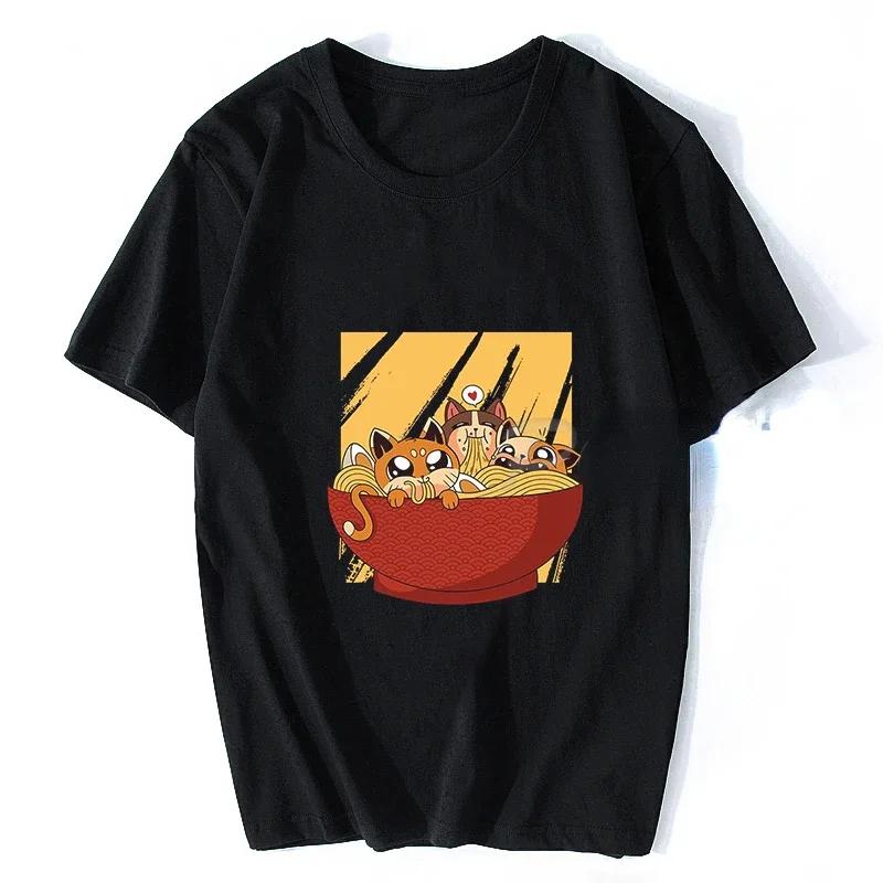 Japanese Cat Anime Neko RaUnisex T Shirt Unisex Women Aesthetic Loose Breathable Vintage Tshirt Harajuku Streetwear Camisetas Hombre