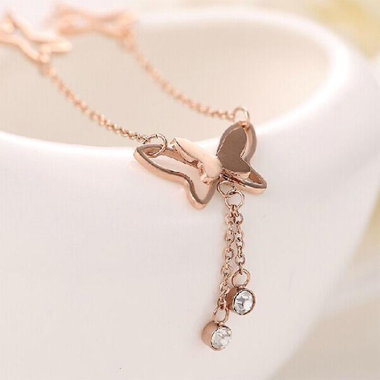 Elegant Summer Women Jewelry Butterfly Studded Double Tassel Anklets Fashion