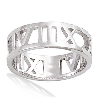 Silberring 'Römische Ziffern' (Rhodium) - 6 mm