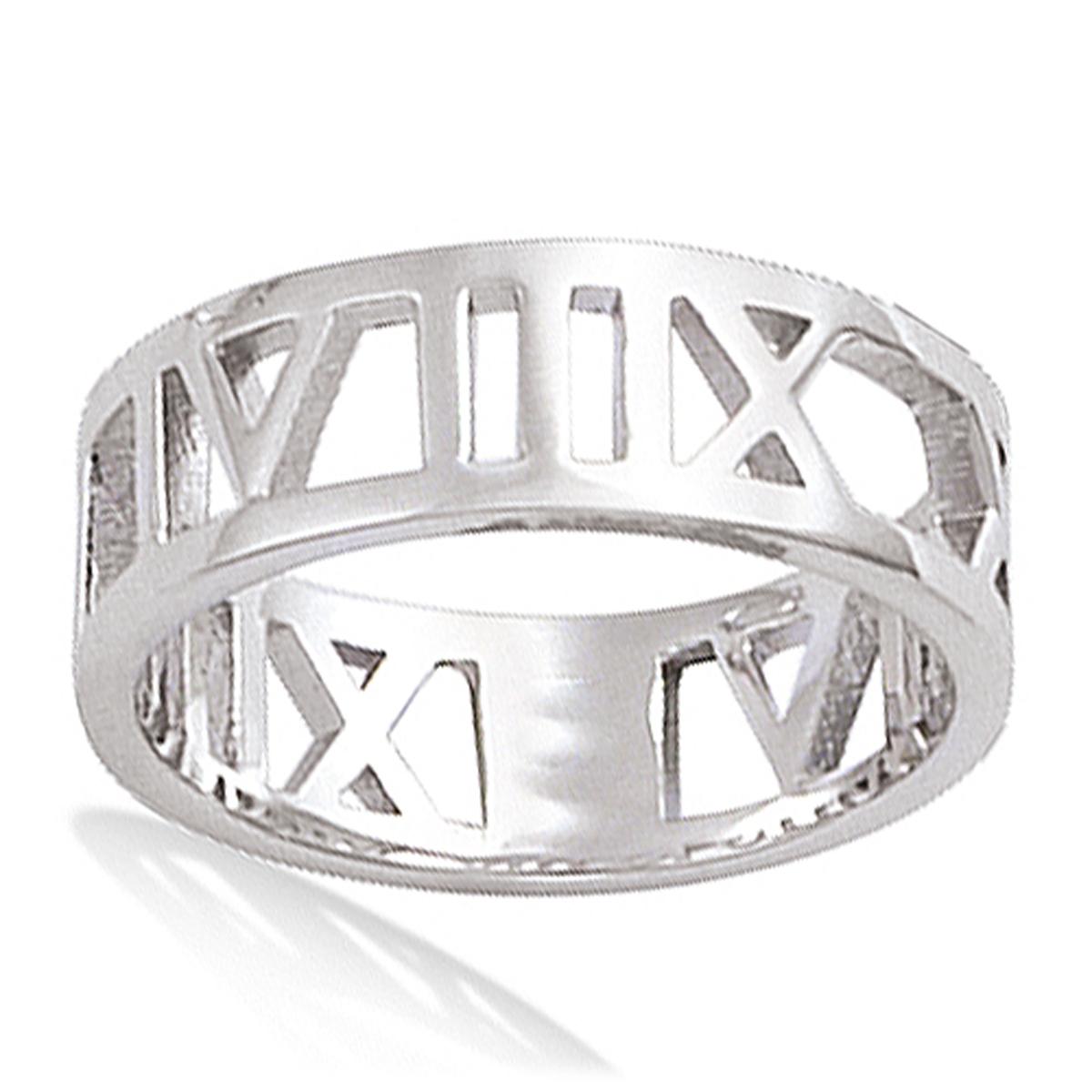 Серебряное кольцо Римские цифры (родий) - 6 мм