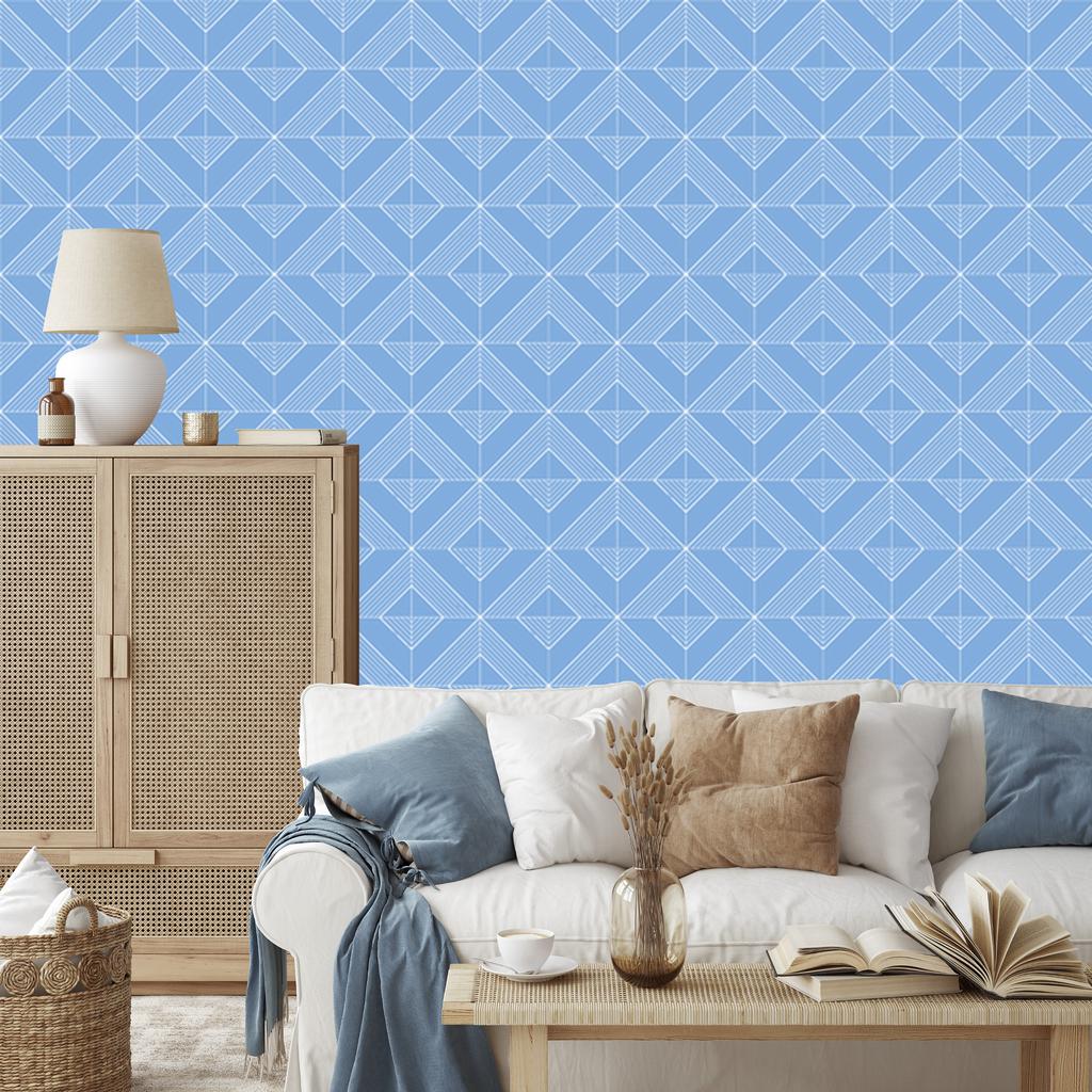 Geometric Rhombus Wallpaper, Azure Background, Azure Center, 50x1000