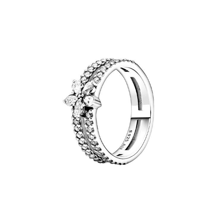 Pandora Искрящаяся снежинка Двойное кольцо Женские кольца Серебро 199236C01 50