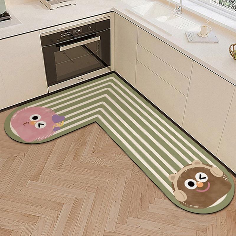 Kitchen Floor Mat with Water Oil Absorption L-shaped Diatomaceous Earth Floor Mat Household Cartoon Wear-resistant Anti Slip Mat