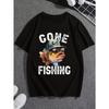 European Sizes Colorful Graphic of a Fish Wearing a Light Gray Cap and Dark Sunglasses, Text 'GONE FISHING' In Worn White Font - a Fun