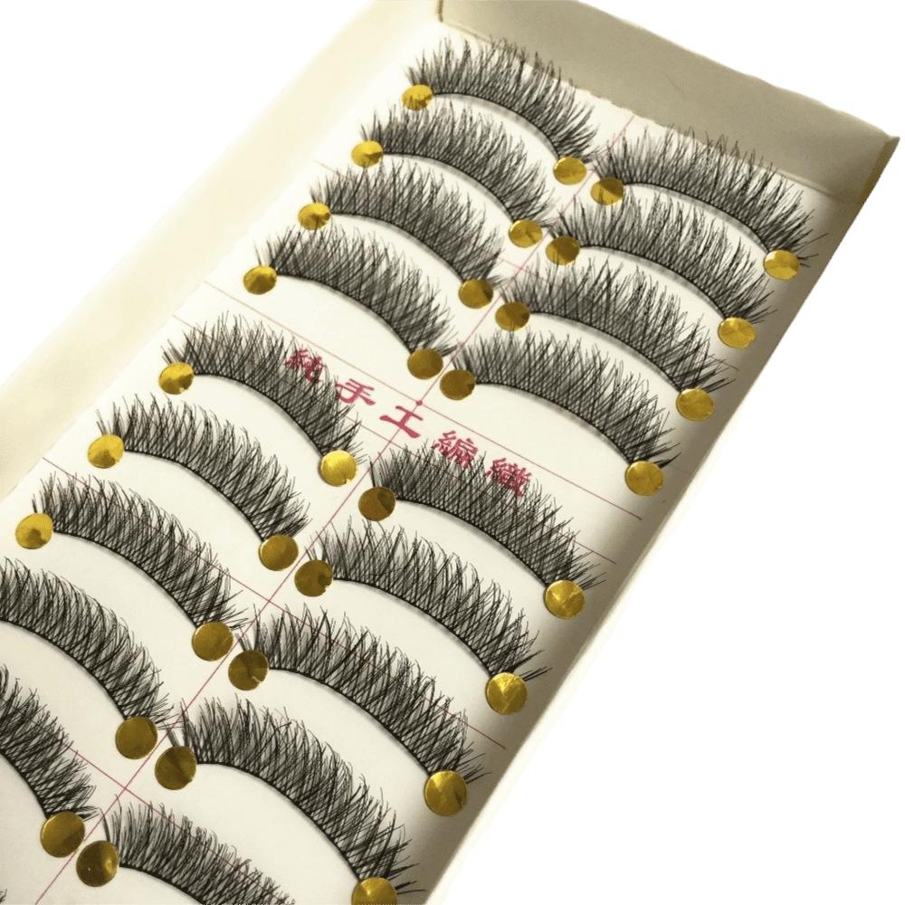 10 par/låda Böj C Naturliga Handgjorda Lösögonfransar 12MM Handgjorda Falska Ögonfransar Fest