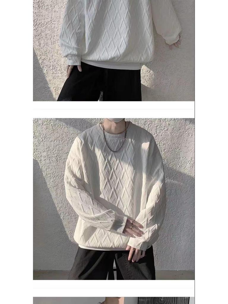 EYWY Men's Plus Size Thick White Hoodie with Velvet, Autumn/Winter Trendy American Style, Youth Round Neck Jacket