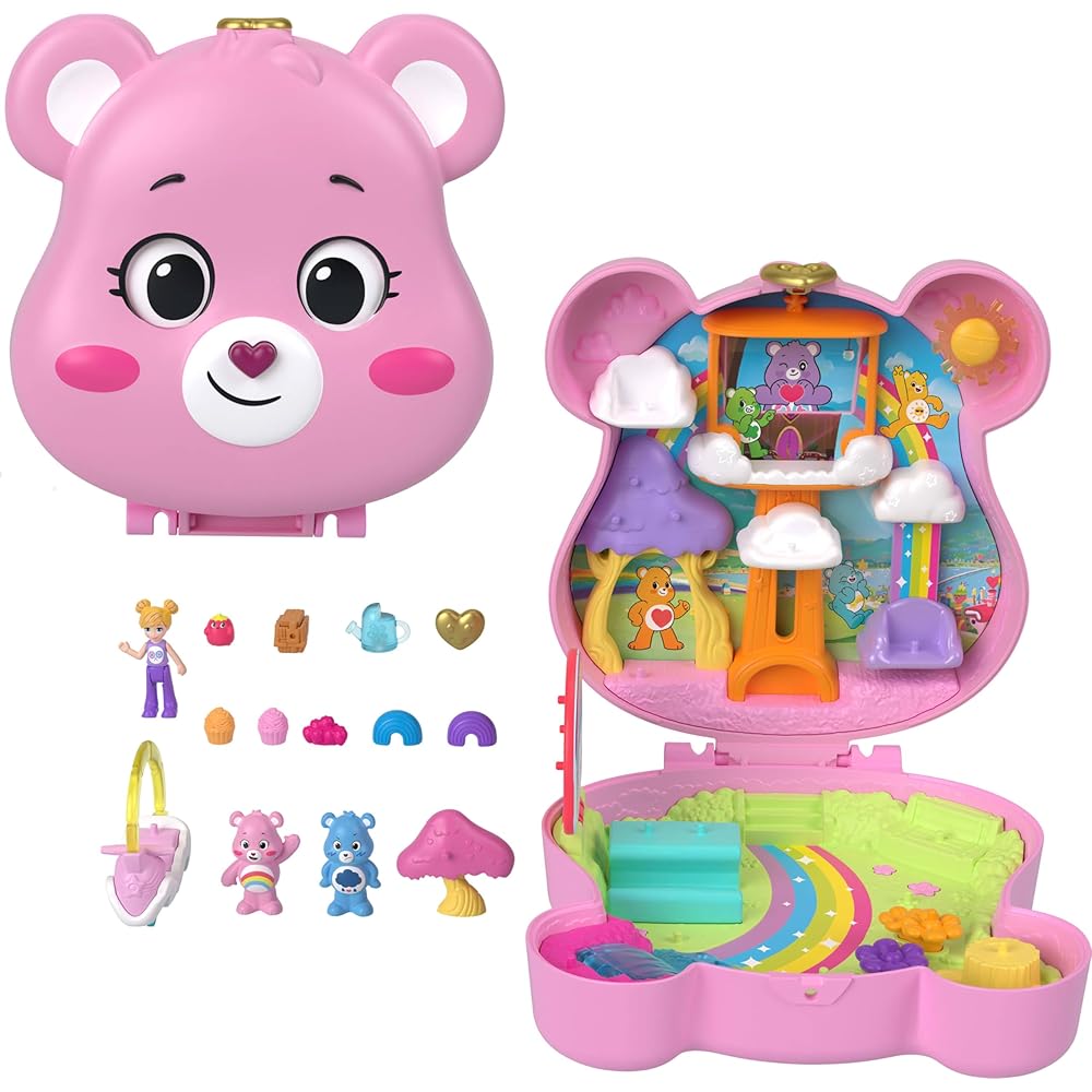 Polly Pocket Care Bears Doll and Playset with Toy Car and Themed Accessories Travel Toy Compact