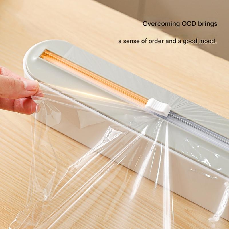 Food Cling Film Cutter Refrigerator Magnetic Plastic Wrap Dispenser with Slide Cutter Universal Aluminum Foil Organizers