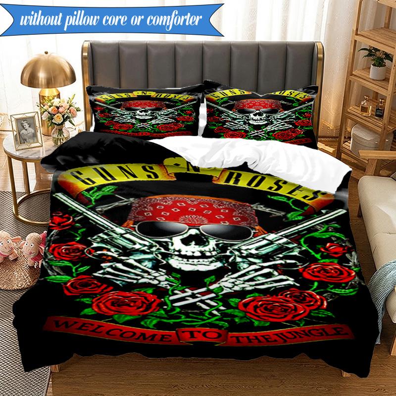 3PCS Guns rock band Artwork Bedding Set,Including 1pc Duvet Cover And 2pcs Pillowcases Perfect for Bedroom, Dormitory, Fan Christmas gift