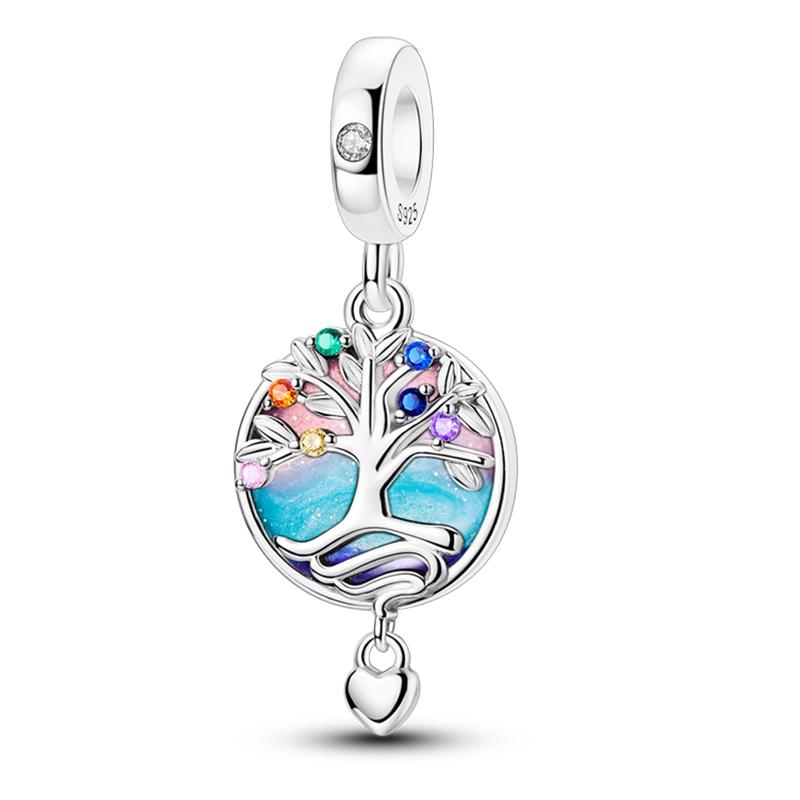 Authentic Copper Blue Life Tree Evil Eye Sun Round Charms Pendants Fit Qikaola Original Bracelets Diy Jewelry