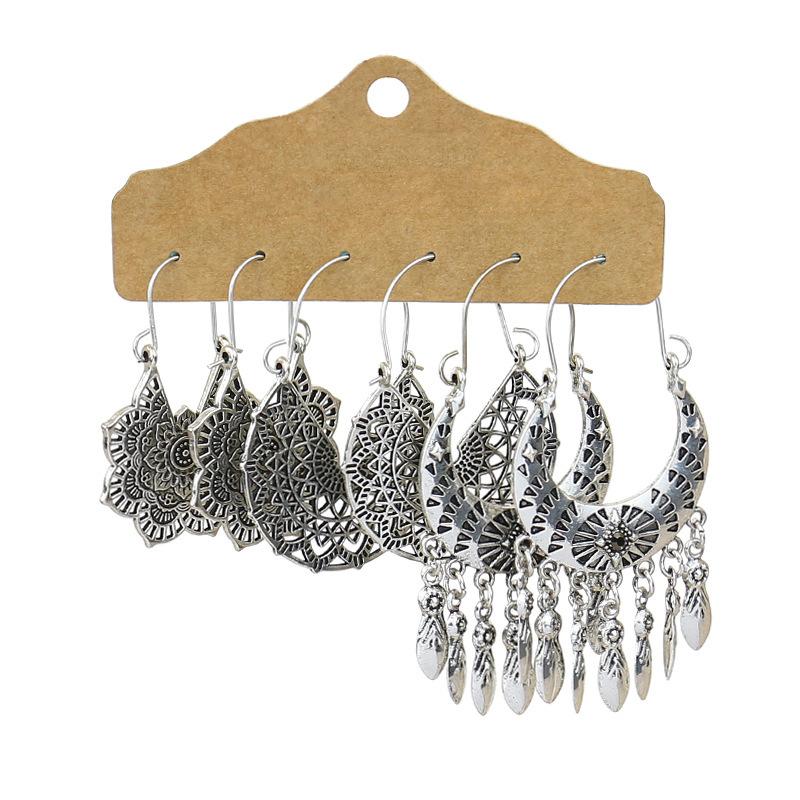 Antique Sliver-Plated Hollow Alloy Geometric Dangle Indian Earrings For Women Gypsy Zircon Boho Ethnic Leaf Bell Tassel Earring