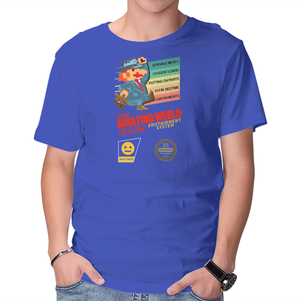 Unisex Crew Neck T-Shirt Super Adulting World Graphic Short Sleeve Casual Tee XXL