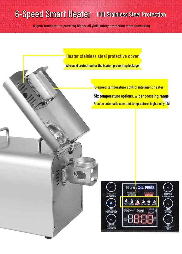 Smart Temperature Control Stainless Steel Household Oil Press Machine