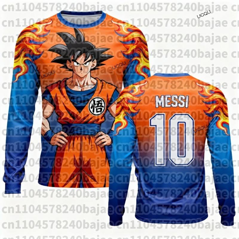 2026 Dragon Ball Z Kinder Herbst Langarm-T-Shirt, Messi Herren Winter Fußball Sport T-Shirt Fan Spezial Trikot Set