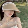 Sommer Strandstrohhut mit Perlen für Damen Breiter Rand Offene Krone Elegante Raffia Sonnenschutzmütze Urlaubs-Essentials