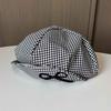 Handmade button bow beret women's plaid face small cloud hat retro versatile literary painter hat