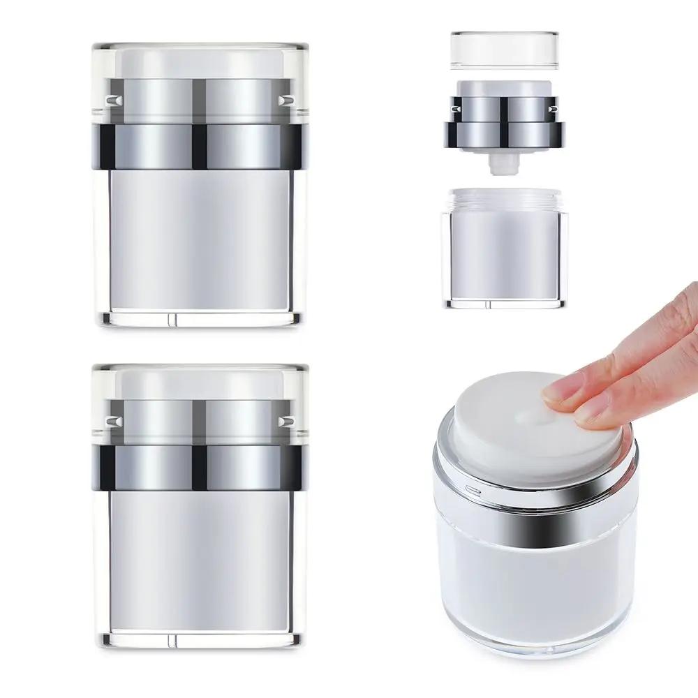 Portable Refillable Travel Cream Sample Vials Empty Squeeze Pump Vacuum Bottle Press Cream Jar Acrylic Cans Lotion Container