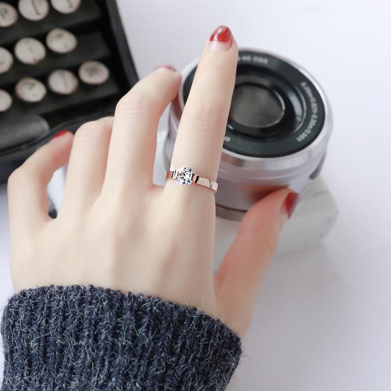 Rose Gold Plated Titanium Steel Diamond Ring - Korean Style Fashion for Women