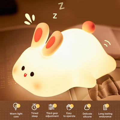 Cute Rabbit Pig Silicone Night Light Soft Light Touch Sensor Bedside Night Lamp Childern Kid Sleep Accompany Light for Gift