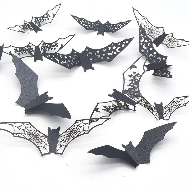 3D Bat Wall Stickers Hollow Out Black Bat Mini Halloween Decoration For DIY Halloween Party Horror House Scary Decal Decor TMZ