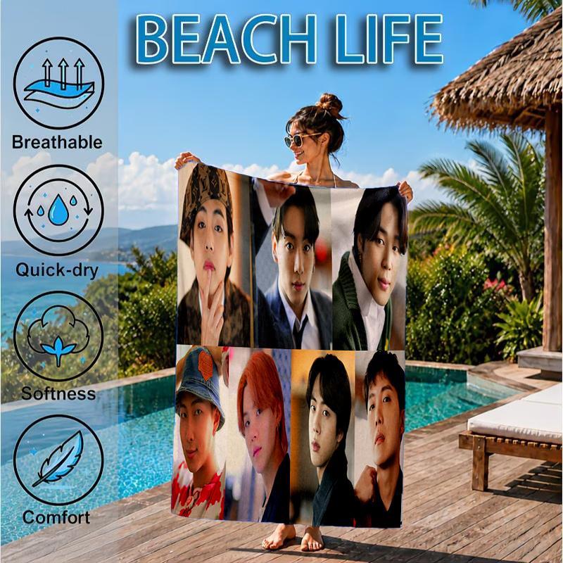 kpop Group Portrait Beach Towel, Microfiber Beach Towel, Perfect For Pool, Beach, Travel, Home Decor Beach Party Fan gifts