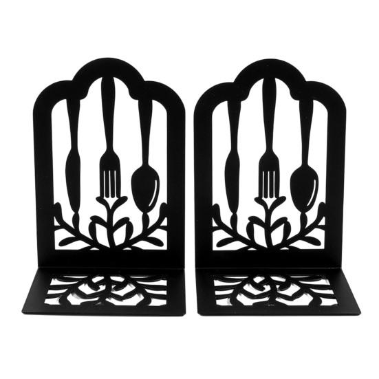 1 Pair Kitchen Metal Decorative Bookend for Shelves Heavy Duty Non-Skid Book Holder Stand Black Book Support Stopper for Size#A