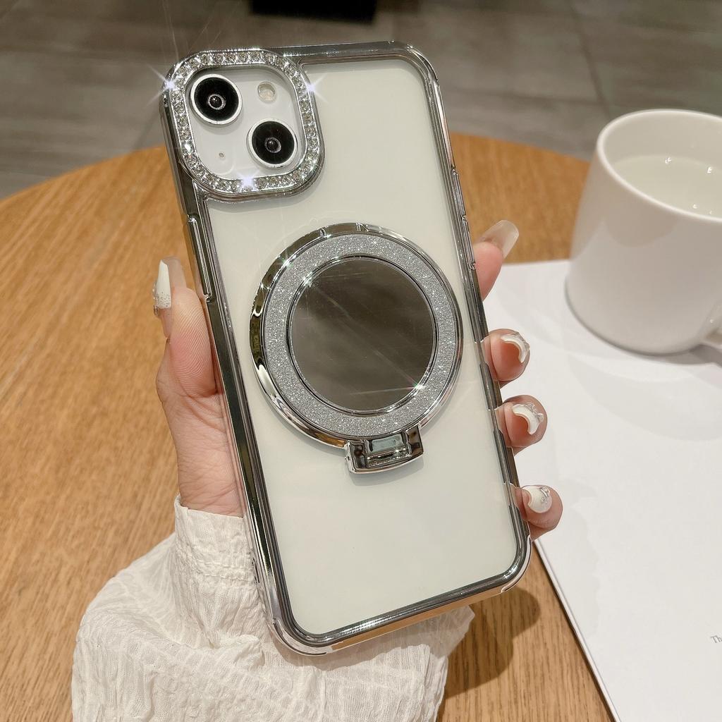 Applicable To IPhone15promax Mirror Magnetic Stand, Phone Case, IPhone 14 Lens Flash, 13 Gradient Glitter