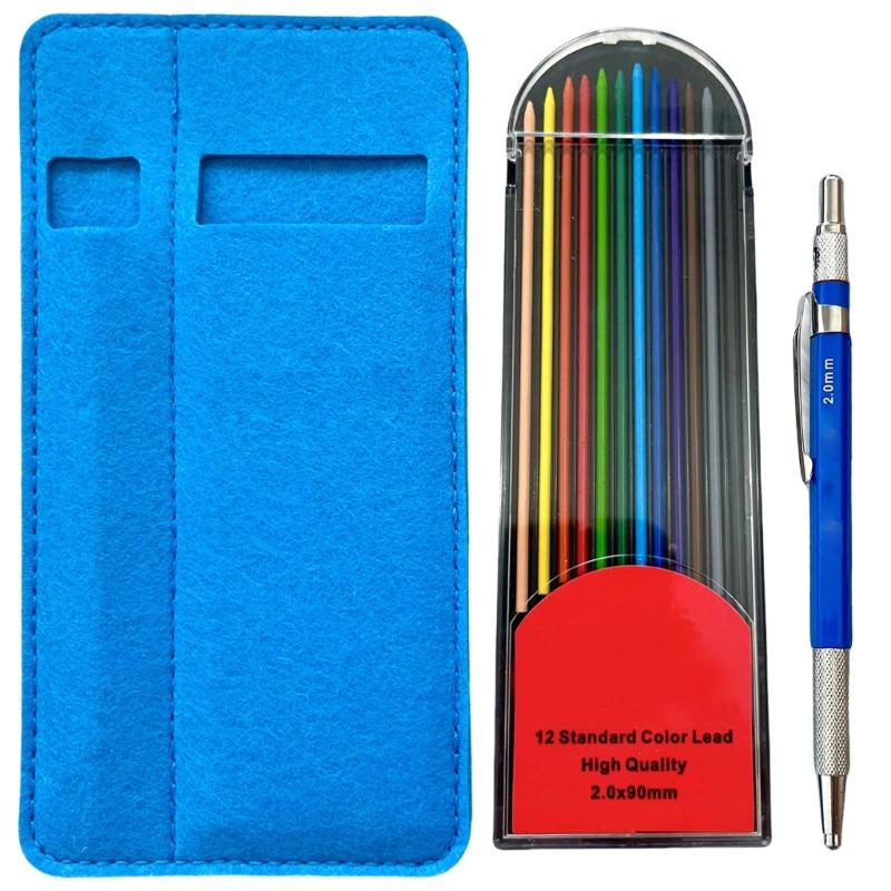 Automatic Mechanical Pencil and Colored Pencil Refills Set, 2.0MM Colored Refills for 2.0MM Auto Mechanical Pencil 1