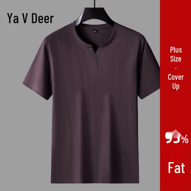 Yalu Men s Plus Size Short Sleeve V-Neck T-shirt 2XL бордовый