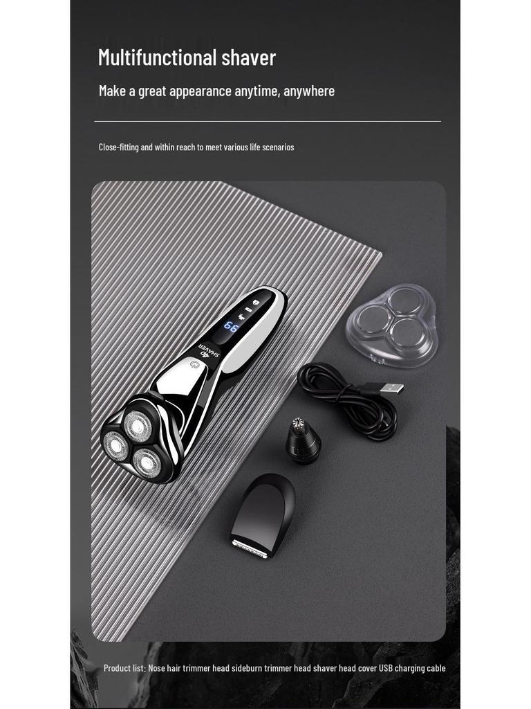 4D Electric Shaver, Full Body Washable Beard Trimmer, USB Charging 3-in-1 Razor
