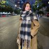 New Winter Knitted Scarf For Women's Versatile Solid Color Black And White Plaid Warmth And Thickening