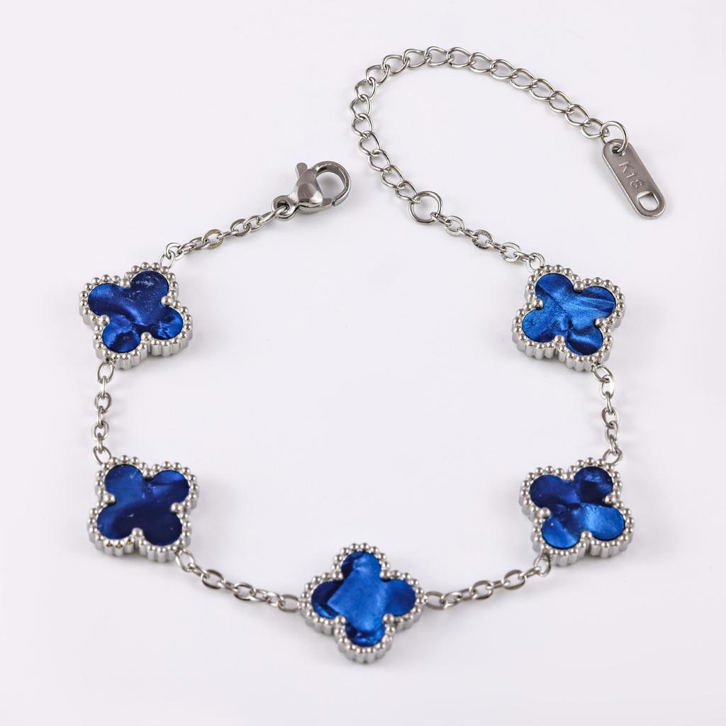 13mm Four Leaf Clover Bracelet Non Fading Double Sided Lucky Fritillaria Fashion Premium Silver