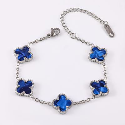 13mm Kleeblatt Armband Nicht verblassend Doppelseitig Glücksbringer Fritillaria Mode Premium Silber