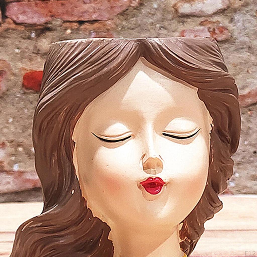 Cute Female Women Girl Head Statue Plant Container Bust Flower Pot Home Cactus Planter indoor e