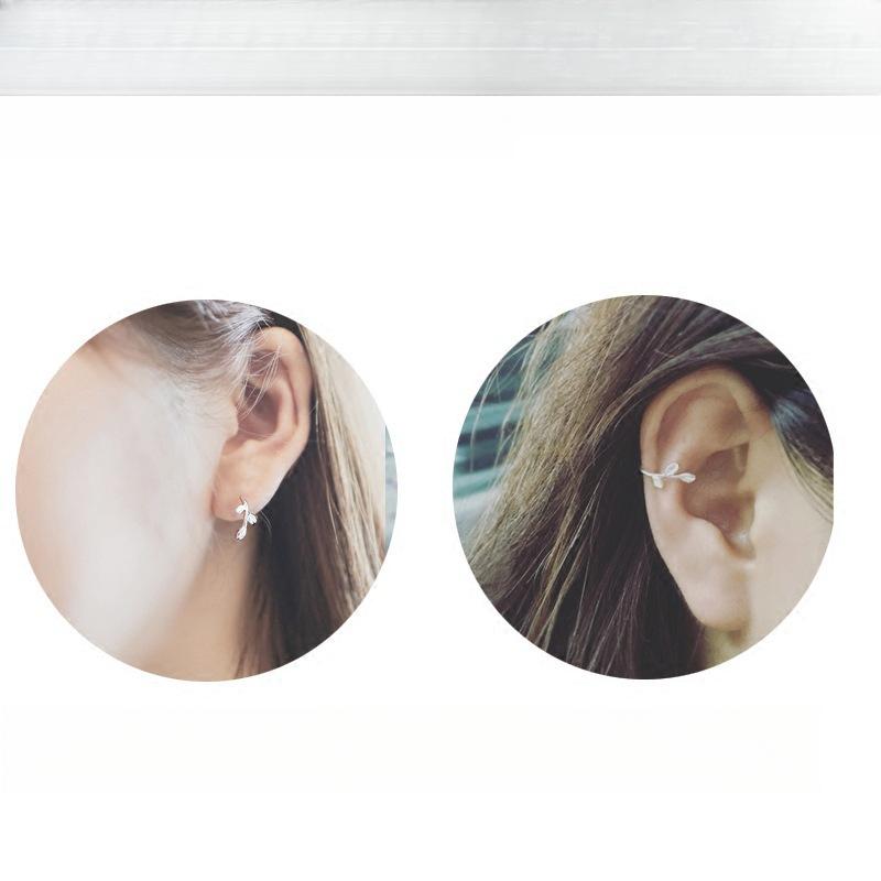 Zarte Knospenohrringe für Damen mit kleinen frischen und einfachen Mini-Blättern als Ohrhänger, modisch und personalisiert