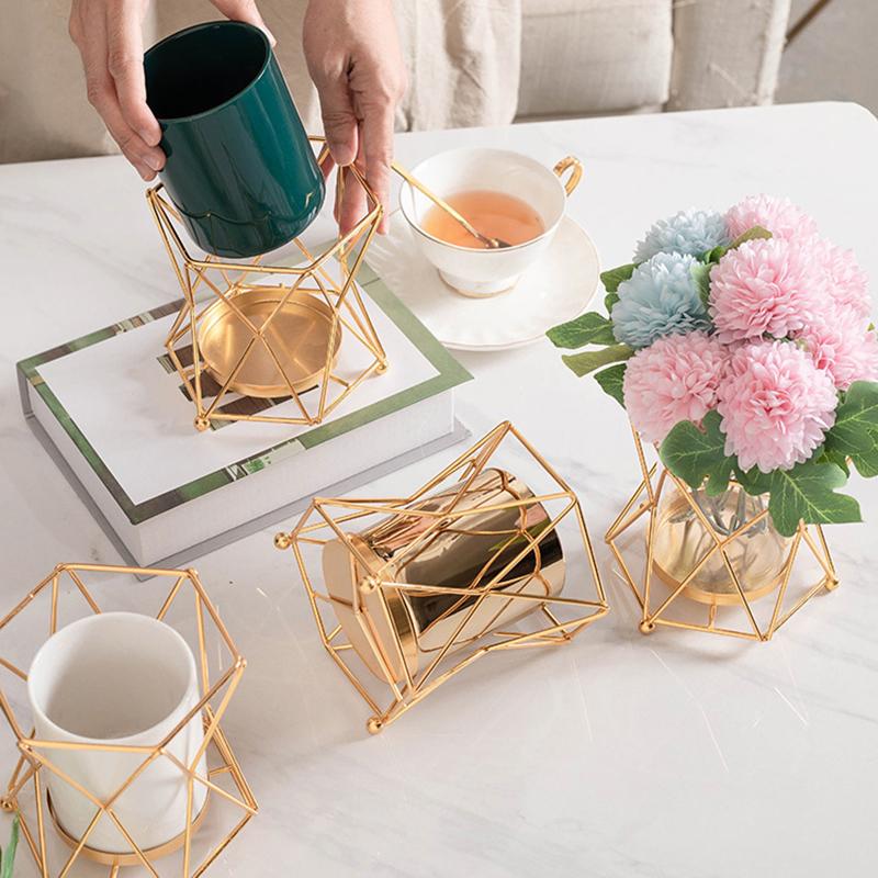 WTEMPO Ceramic Vases with Iron Stands Cylindrical Vases for Living Room Dining Table Decor Vases for TV Cabinet and Coffee Table Decor Vase Ornaments