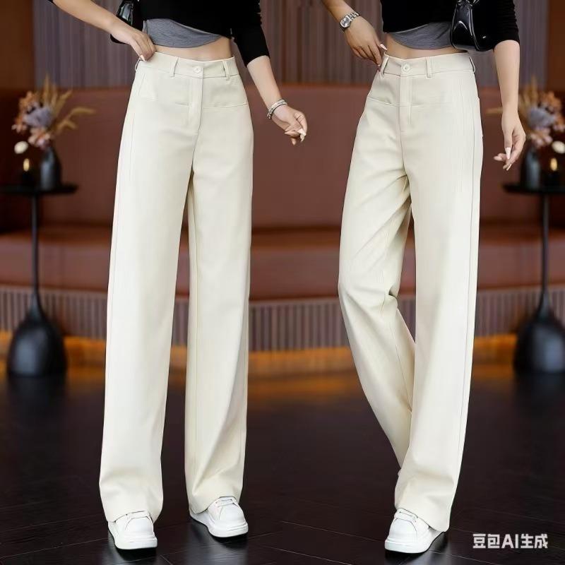 

Women High Waist Wide Leg Pants Casual Straight Leg Trousers In Navy Blue M бежевый