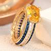 Exquisite Inlaid White Blue Champagne CZ Women's Ring Trendy Gold Color Geometry Daily Wear Party Jewelry Anniversary Gift