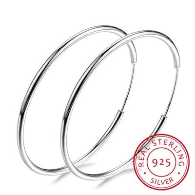Kvinnors 925 sterling silver örhängen rund cirkel ögla presentförpackning enkla silverörhängen piercing