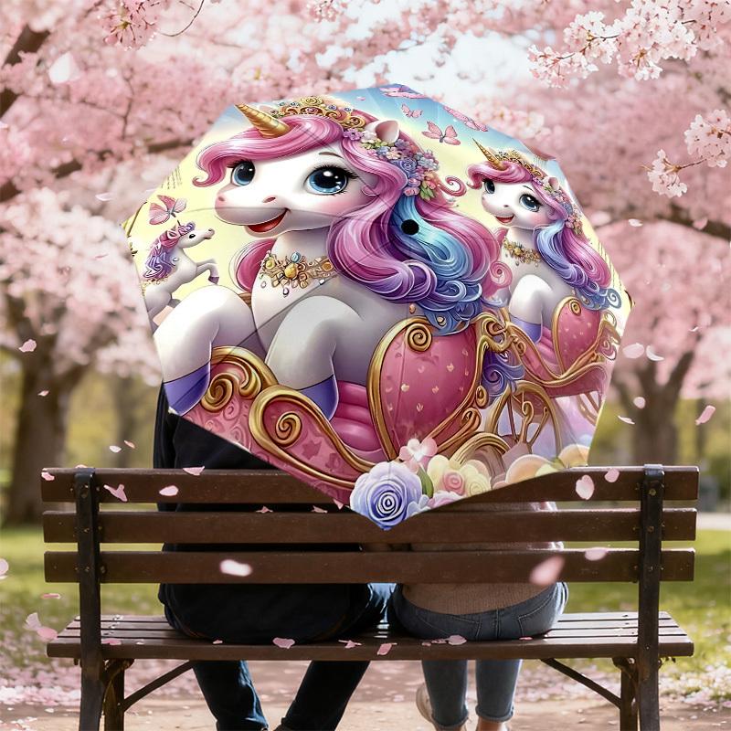 1PC Unicorn Fantasy Umbrella-8-Rib Reinforced Portable Folding Travel Suitable for All Seasons Outdoor Daily Use-G374