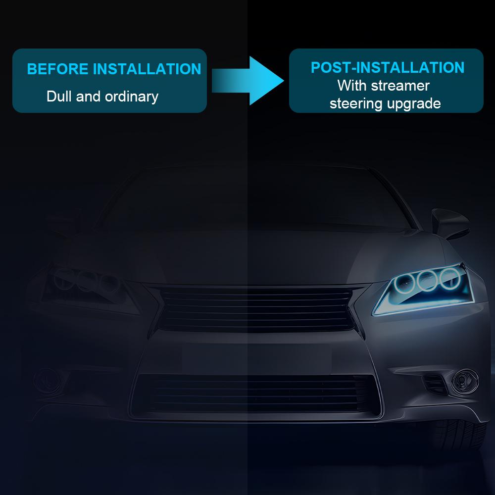 2PCS 12V Led Guide Headlight Strips Car Daytime Running Light 45cm Flow Turn Signal Strip DRL Ambient Light White Yellow