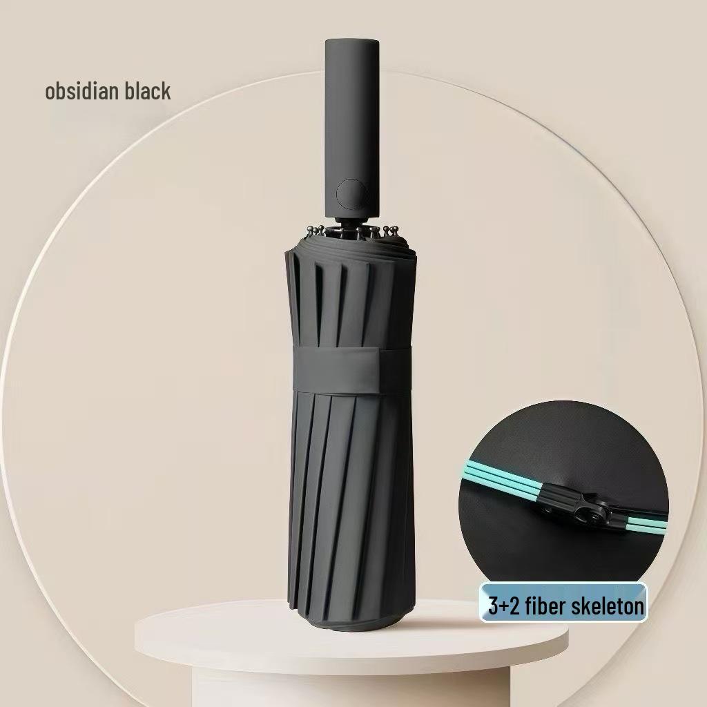 60-Rib Windproof UV Protection Umbrella: Storm-Resistant, Reinforced, Automatic for Sun & Rain, Black Glue Parasol