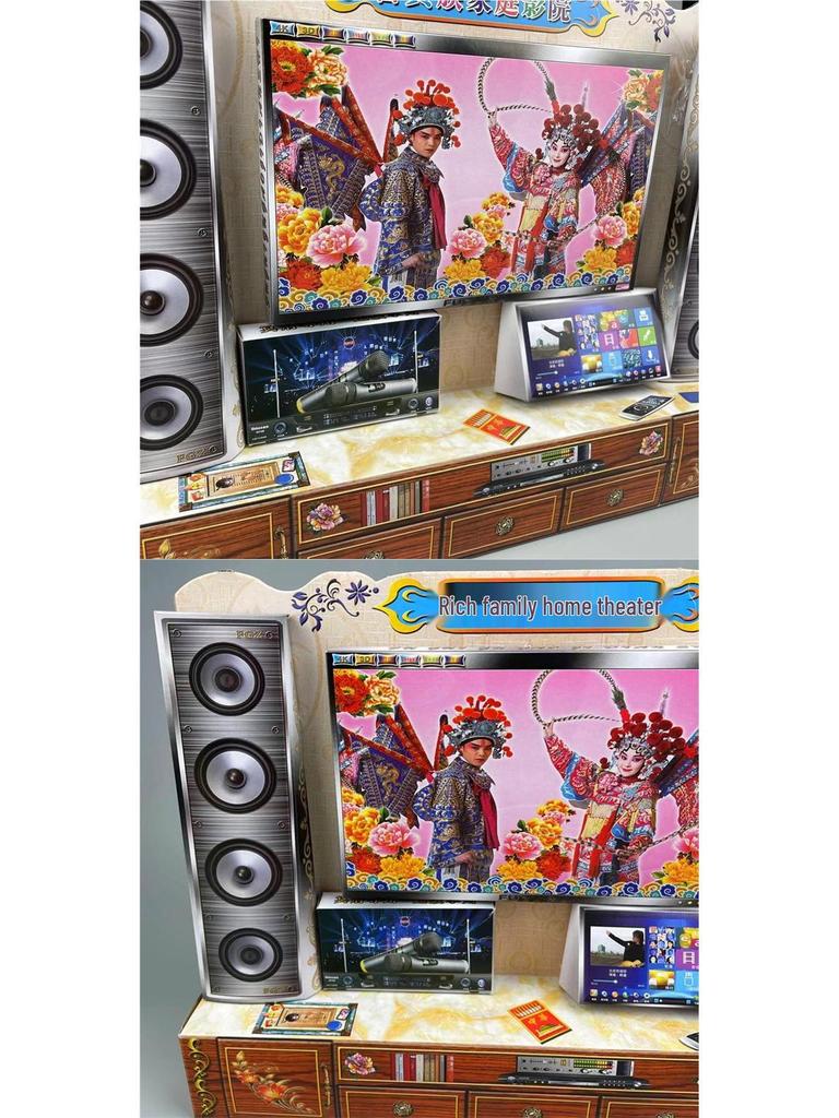 Underworld Stereo Home Theater: Paper-Mache Speakers and TV Cabinet Set for Sacrificial Ceremonies