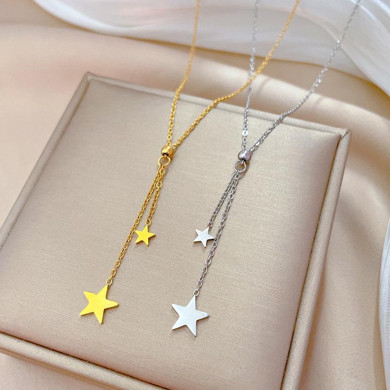 Fringed Star Minimalist Furnace Real Gold Necklace Female Collarbone Chain Accessories